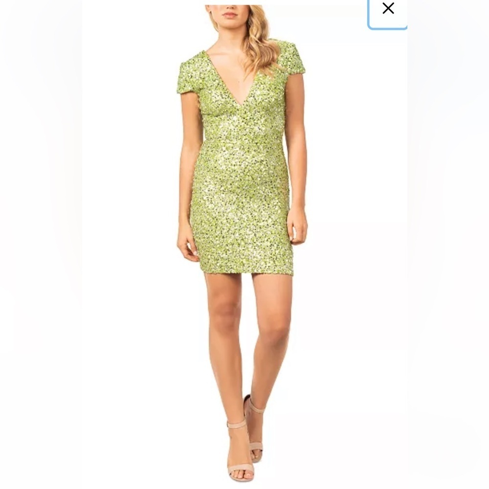 Dress The Population Lime Sequin Mini Dress
